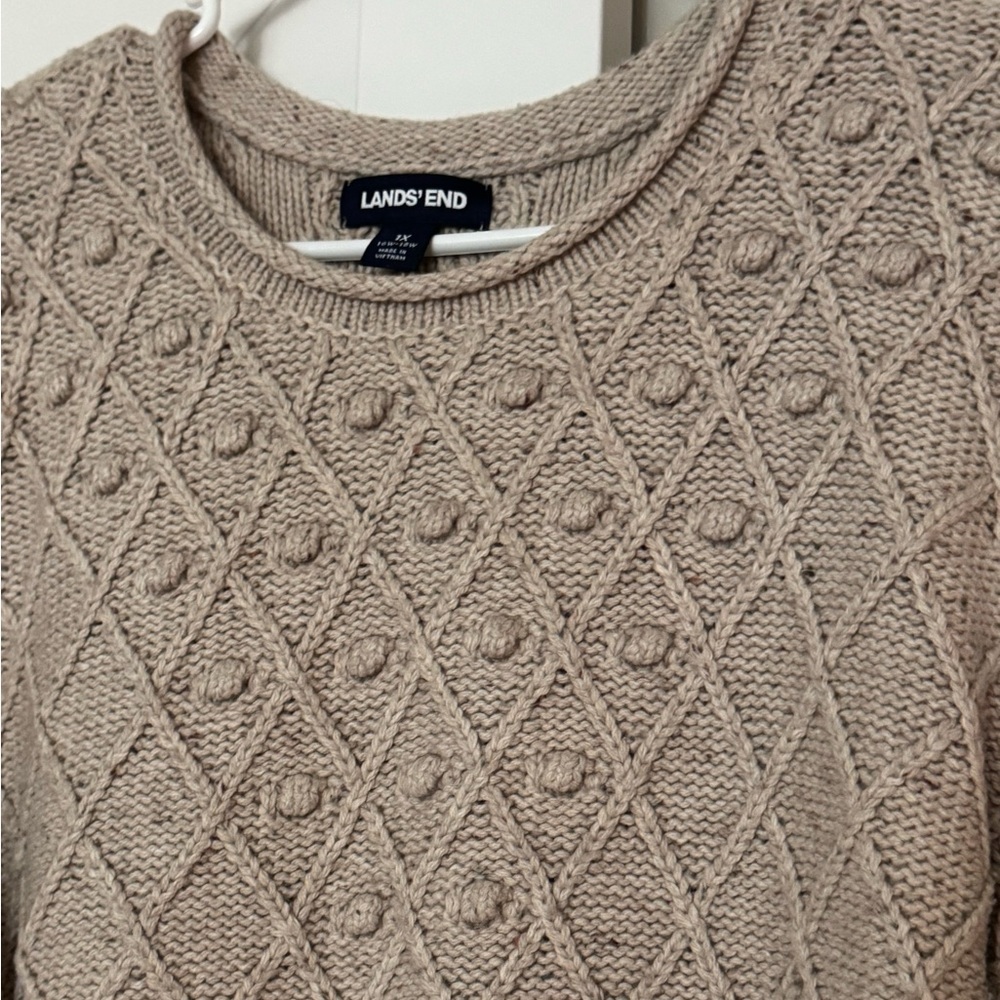 Lands’ End Diamond Bobble Knit Sweater Cotton Wool Blend 1X - Picture 5 of 7